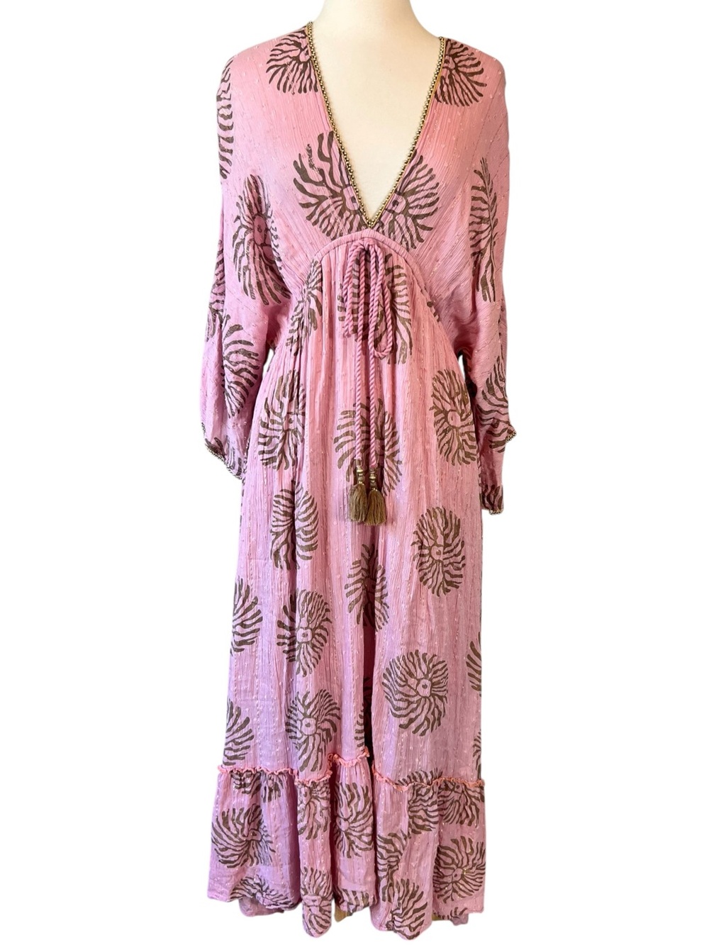 Boho Madrid pink boho-style maxi kaftan dress